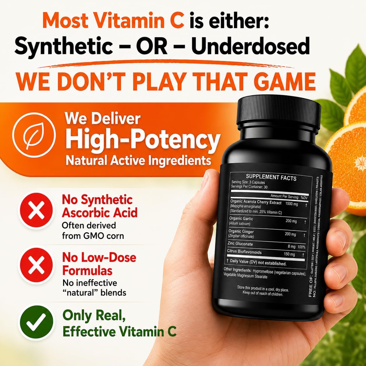 Natural Vitamin C from Organic Acerola Cherry - Enhanced Absorption - with Garlic Ginger & Citrus Bioflavonoids - Immune System & Collagen Booster - Anti-Ageing Skin Vitamins - görsel 3