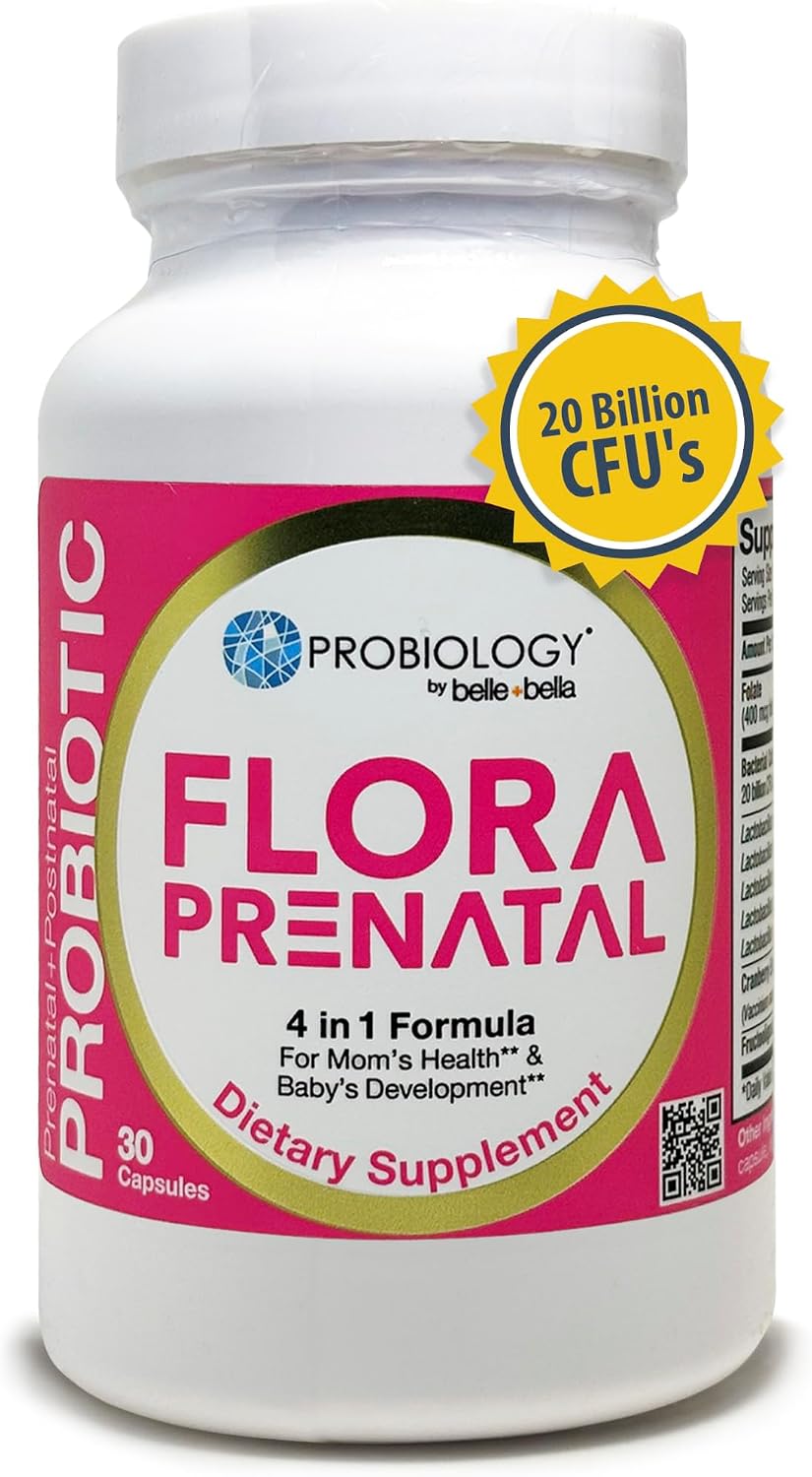 belle+bella Probiology Flora Prenatal Capsules - Prenatal Probiotic & Prebiotic with Folic Acid, 30 Capsules - görsel 1