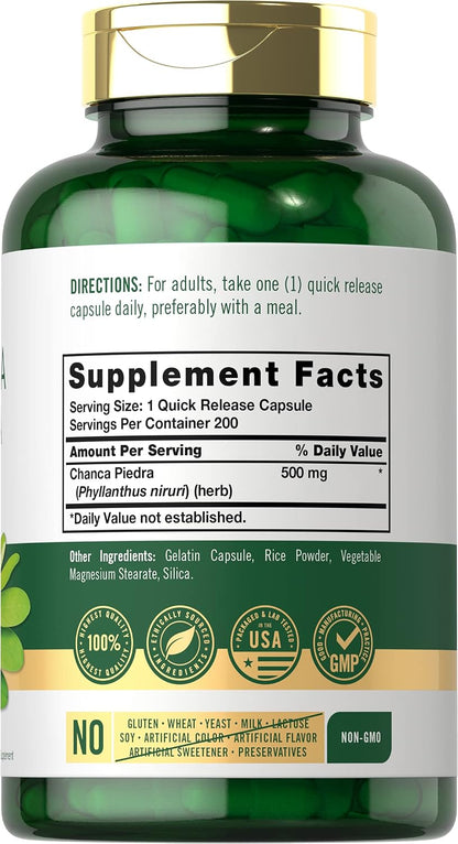 Carlyle Chanca Piedra Capsules | 500mg | 200 Capsules | Traditional Herb | Non-GM and Gluten-Free Supplement