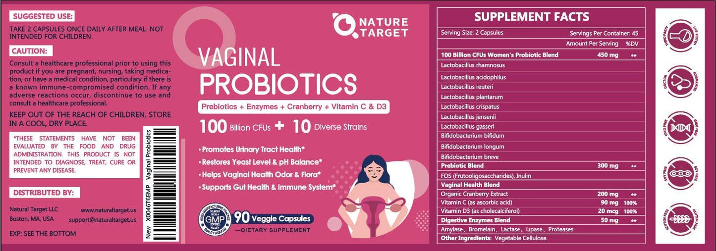 Vaginal Probiotics for Women – 100 Billion CFUs with Prebiotics, Digestive Enzymes, Cranberry & D-Mannose – Supports pH Balance & Urinary Tract Health – 90 Capsules - görsel 7