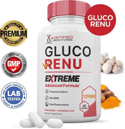 Gluco Renu Extreme - Glucose Support Capsules with Turmeric, Berberine & Resveratrol (60 Capsules)