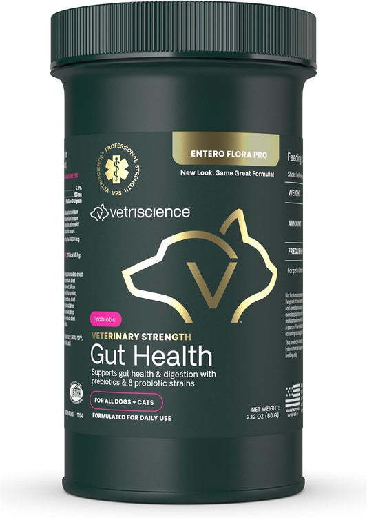 VetriScience Veterinary Strength Gut Health Powder – Probiotic for Dogs & Cats, 60 Servings