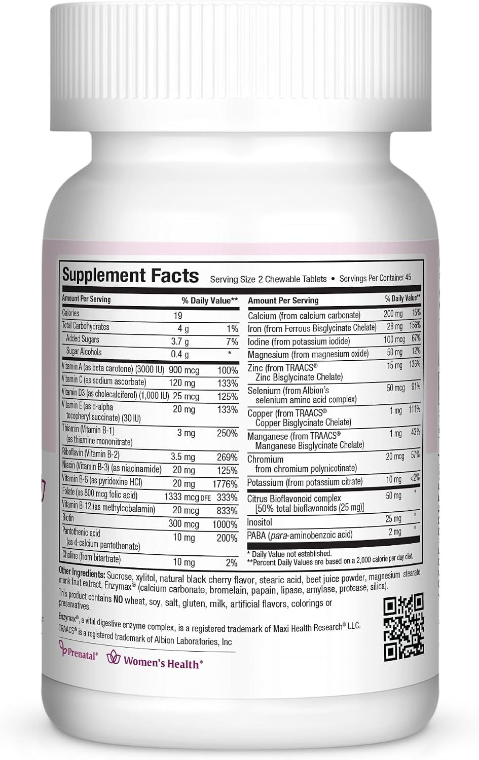 Maxi Health Chewable Prenatal Vitamins for Women – Prenatal with Iron, Biotin, Pantothenic Acid, & Magnesium – Kosher, Cherry Flavour Pregnancy Vitamins – 90 Tablets - görsel 3