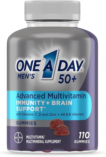 One A Day Men's 50+ Gummies, Advanced Multivitamin for Men with Brain Support and Immune Support, Vitamins for Men with Super 8 B Vitamin Complex, 110 Count
