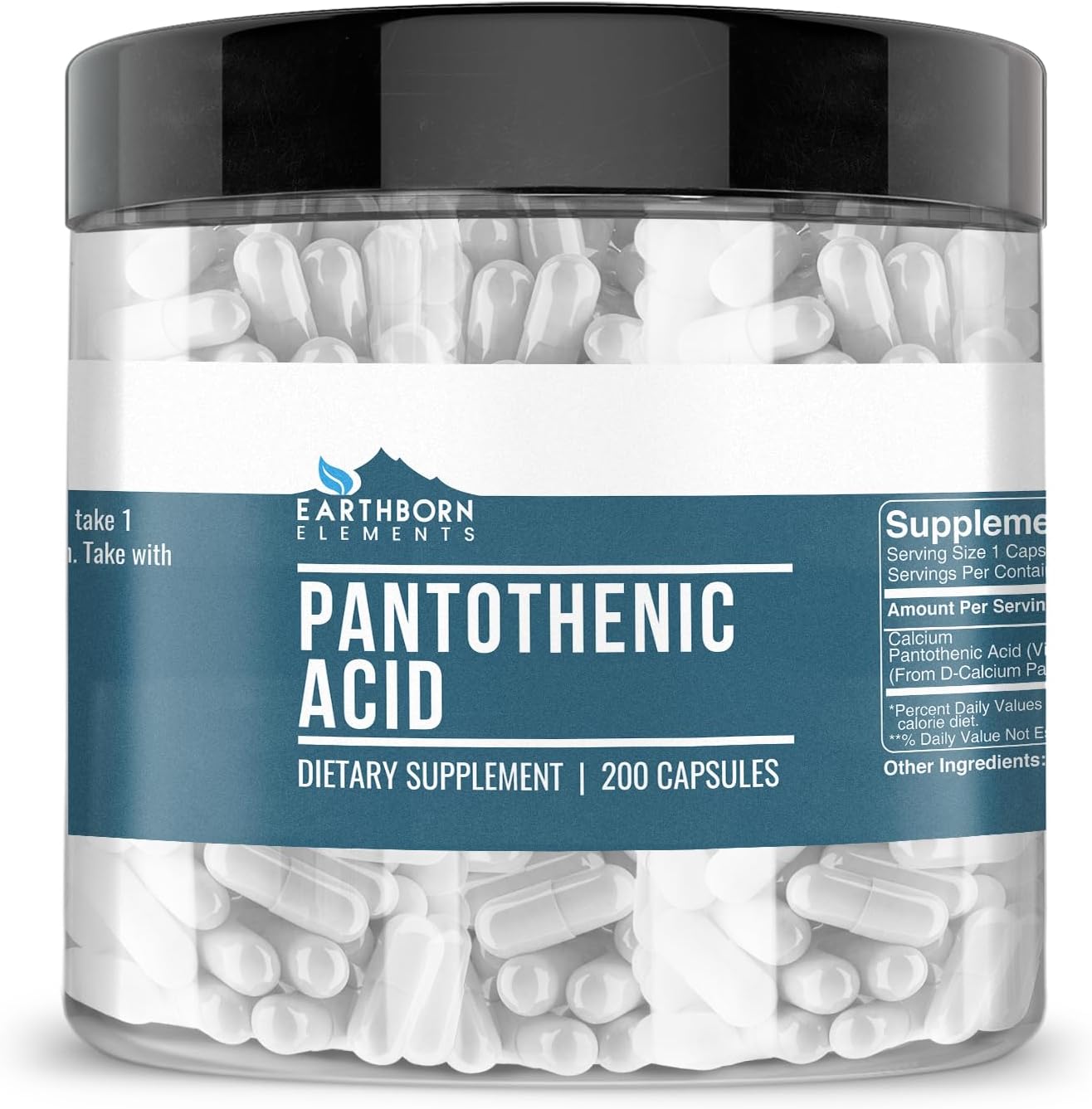 Earthborn Elements Pantothenic Acid (Vitamin B5) - 200 Capsules, Pure & Undiluted - görsel 1