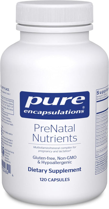 Pure Encapsulations PreNatal Nutrients – for Pregnancy and Lactation – Supports Energy & DNA Development* – with Folate, Choline & Iron – Gluten-free and Non-GMO – 60 Capsules