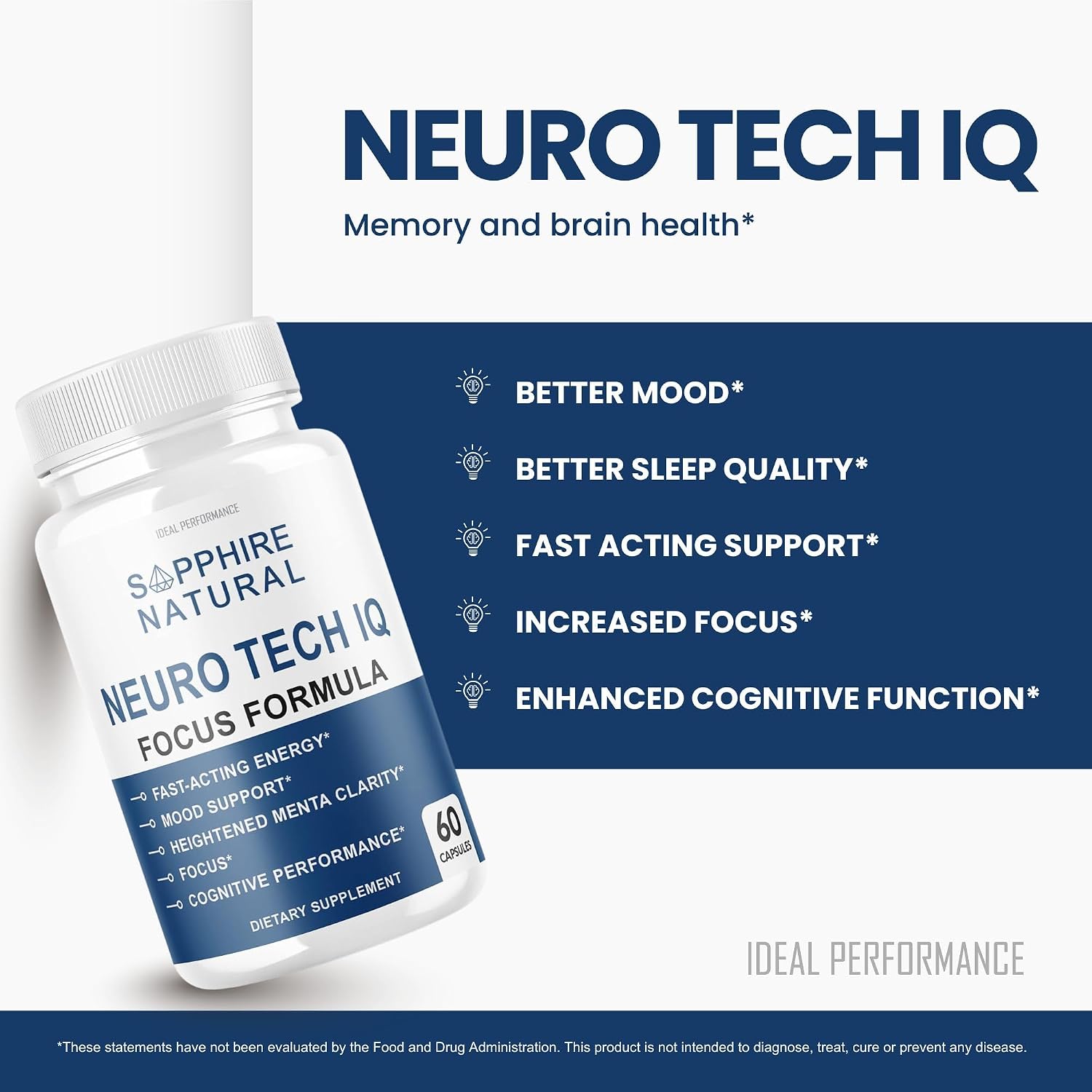 (5 Pack) Neuro Tech IQ Brain Supplement Neurotech Iq Focus Formula Pills (300 Capsules) - görsel 3