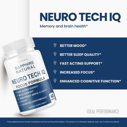 (5 Pack) Neuro Tech IQ Brain Supplement Neurotech Iq Focus Formula Pills (300 Capsules)