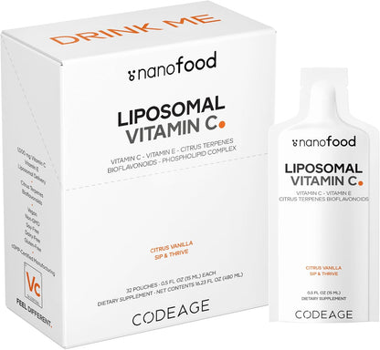 Codeage Liposomal Vitamin C Liquid - 1000mg with Essential Phospholipids, 32 Sachets