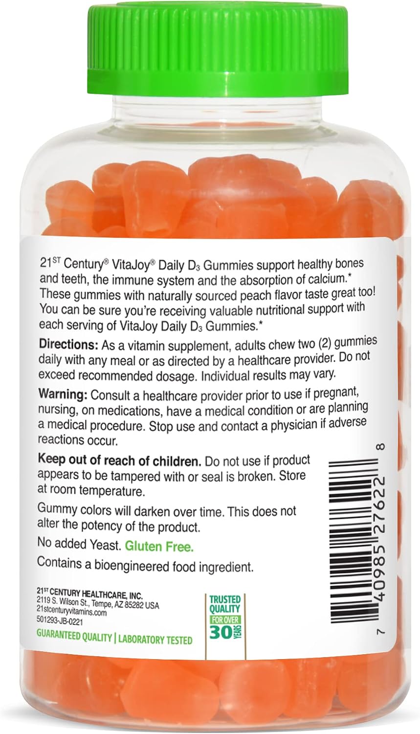 21st Century VitaJoy Daily Vitamin D3 50 mcg (2,000 IU) Gummies, Peach, 120 Gummies - görsel 8
