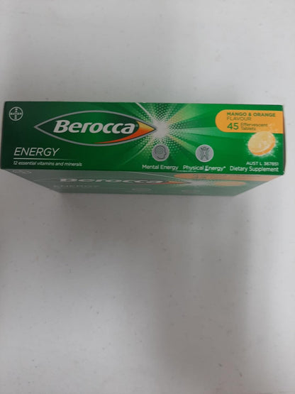 Berocca Energy Vitamin B & C Mango & Orange Flavour Effervescent Tablets, 45 Tablets