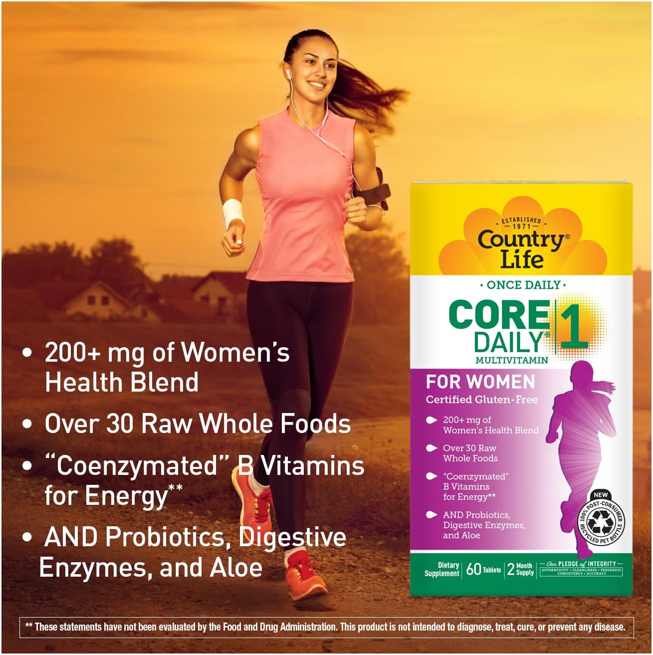 Country Life Women's Core 1 Daily Multivitamin with Iron, Cranberry, Probiotics, and Digestive Enzymes, 60 Tablets - görsel 5