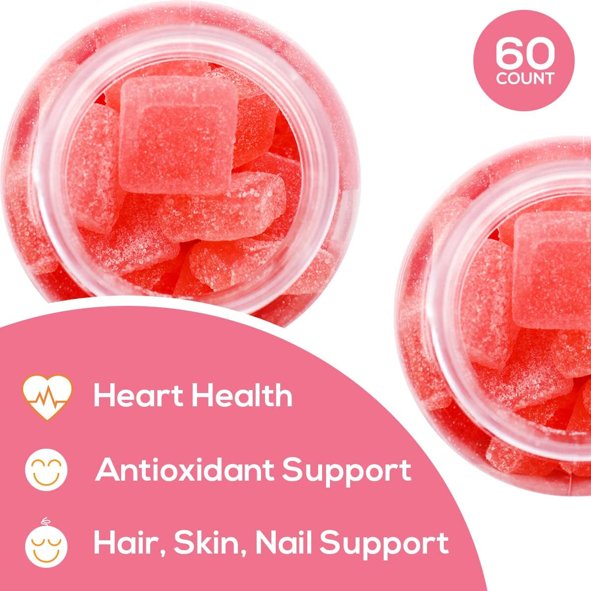 Collagen Biotin Gummies - Supports Hair, Skin & Nails, Vegan, Non-GMO, Gluten-Free, Strawberry Flavour, 60 Gummies - görsel 3