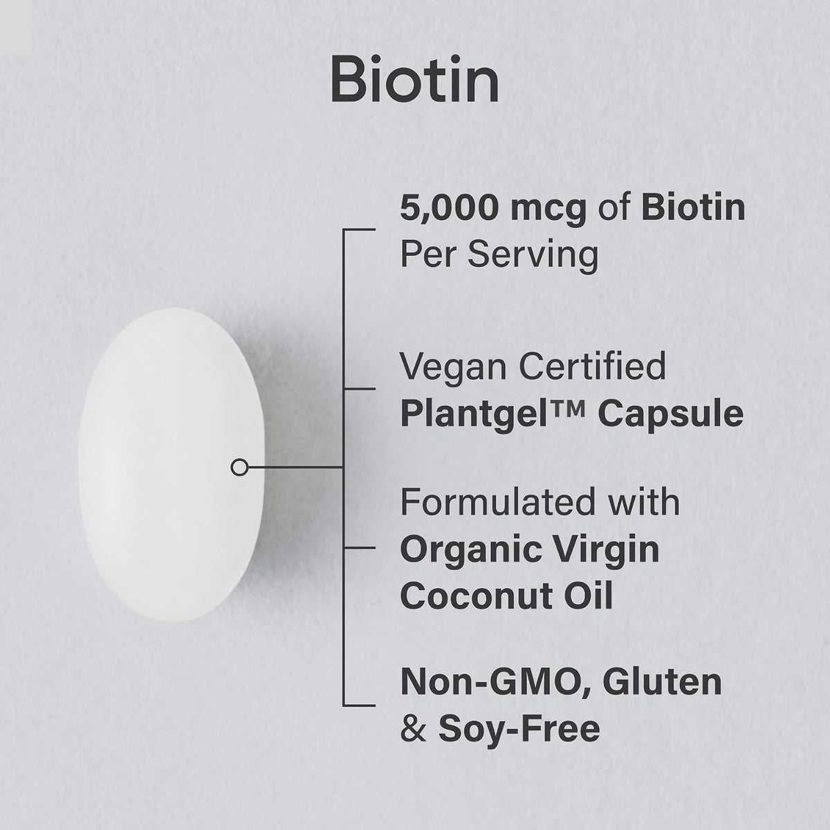 Sports Research Biotin 5,000mcg with Organic Coconut Oil - Vitamin B7 for Healthy Hair and Skin Support - Vegan, Non-GMO, Gluten & Soya-Free - 30 Veggie Softgels - görsel 2