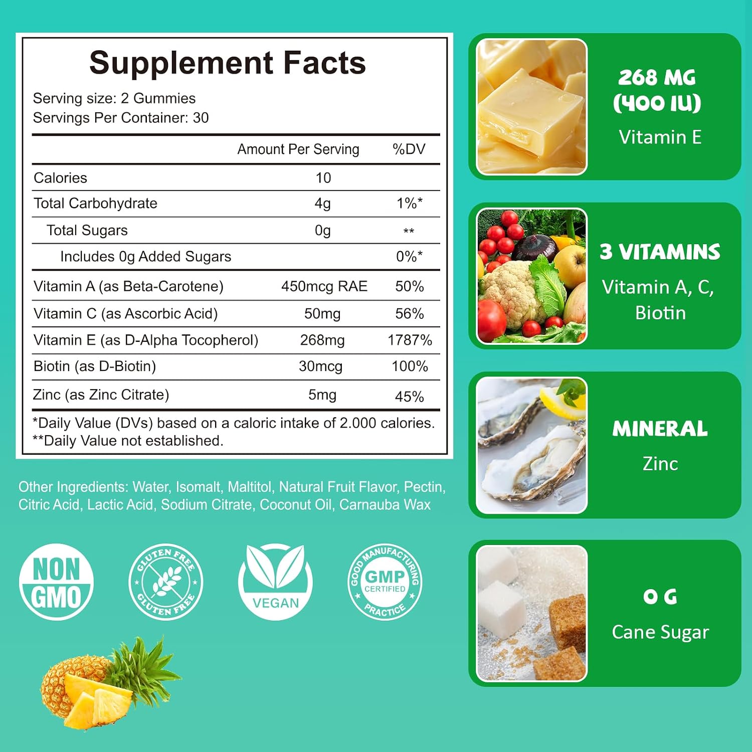PYUNAFIT Vitamin E 400 IU Gummies for Women - Chewable Supplement with Vitamins A, C, Biotin, Zinc - 60 Gummies - görsel 2