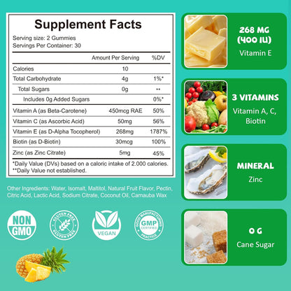 PYUNAFIT Vitamin E 400 IU Gummies for Women - Chewable Supplement with Vitamins A, C, Biotin, Zinc - 60 Gummies