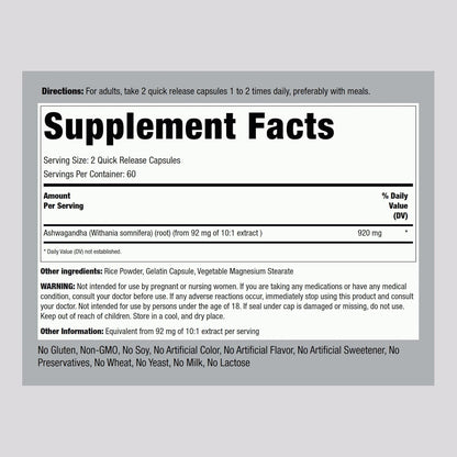 Piping Rock Ashwagandha Root Extract Supplement - 120 Capsules