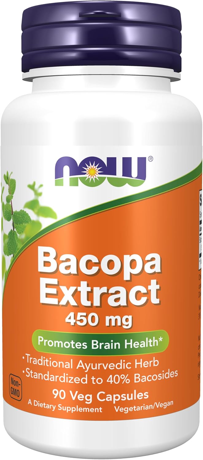 NOW Foods Bacopa Extract (Bacopa monnieri) 450 mg, 90 Vegan Capsules - görsel 1