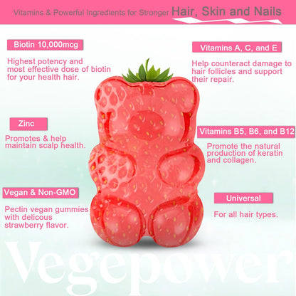 VEGEPOWER Biotin Gummies 10000µg – Vegan Hair, Skin & Nails Food Supplement
