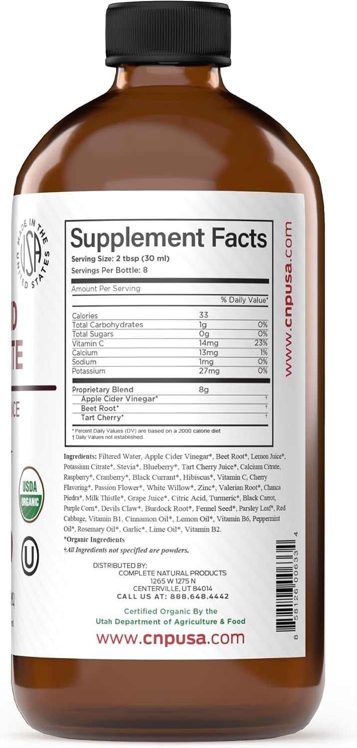 Complete Natural Products Uric Acid Complete - 240ml Liquid Supplement for Uric Acid Cleanse, Kidney Health & Circulation with Apple Cider Vinegar, Tart Cherry & Beet Root - görsel 2