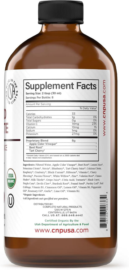 Complete Natural Products Uric Acid Complete - 240ml Liquid Supplement for Uric Acid Cleanse, Kidney Health & Circulation with Apple Cider Vinegar, Tart Cherry & Beet Root