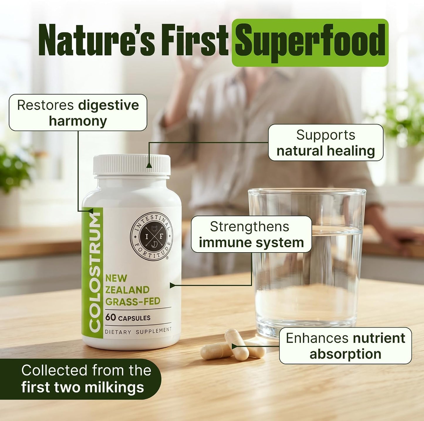 Intestinal Fortitude Grass-Fed New Zealand Colostrum Capsules - 500mg, 60 Capsules - görsel 2