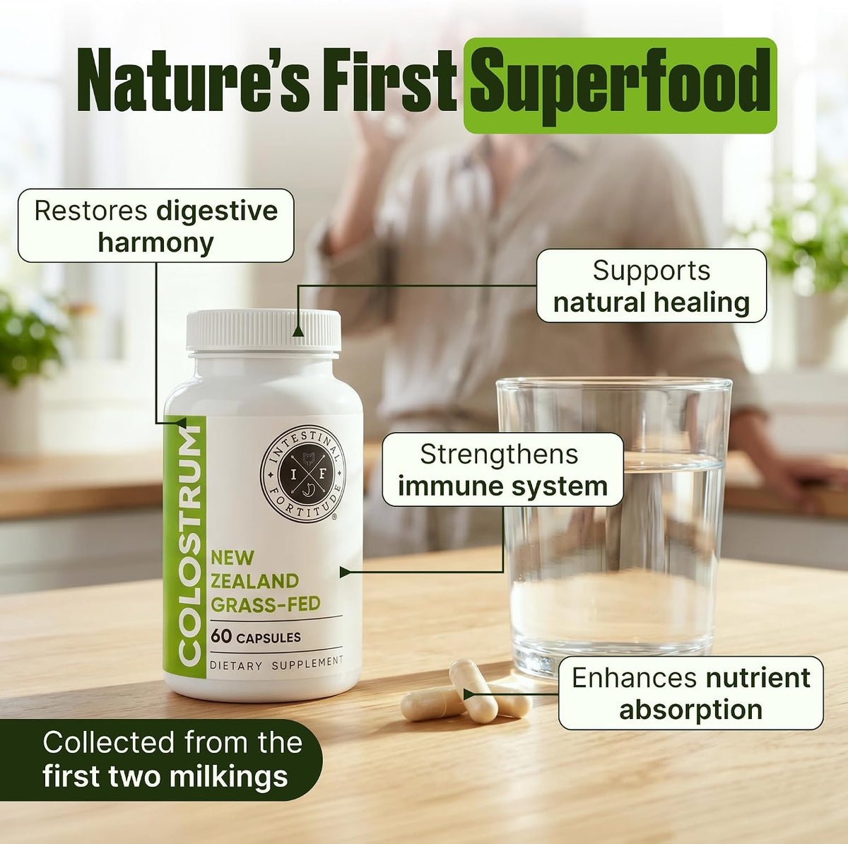 Intestinal Fortitude Grass-Fed New Zealand Colostrum Capsules - 500mg, 60 Capsules - görsel 2