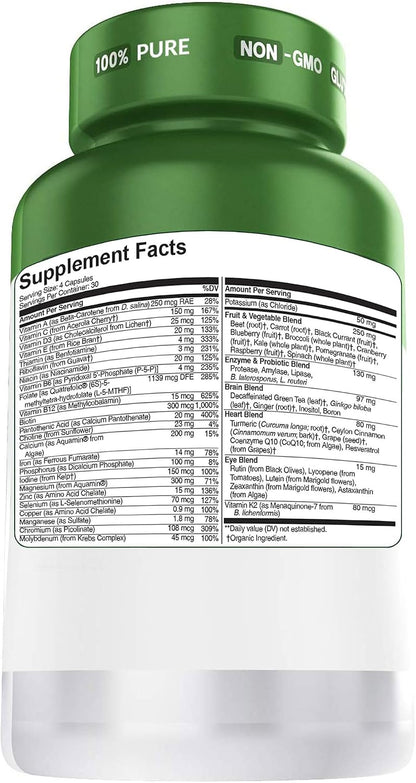 Herbtonics Whole Food Multivitamin for Men and Women – Vegan Multivitamin with Real Fruits & Veggies, Probiotics, CoQ10, Turmeric & More – 120 Capsules