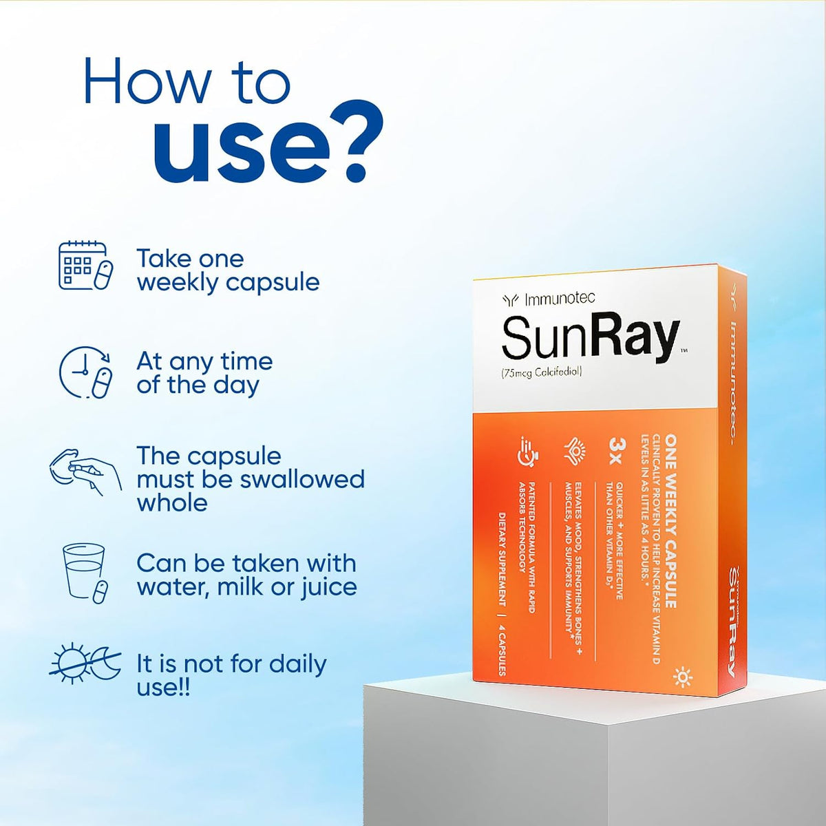 Sunray® Calcifediol Vitamin D Supplement | Fast-Acting Once-Weekly Vitamin D | High Bioavailability 25-Hydroxyvitamin D | Immune, Bone & Muscle Support | 4 Capsules - görsel 3