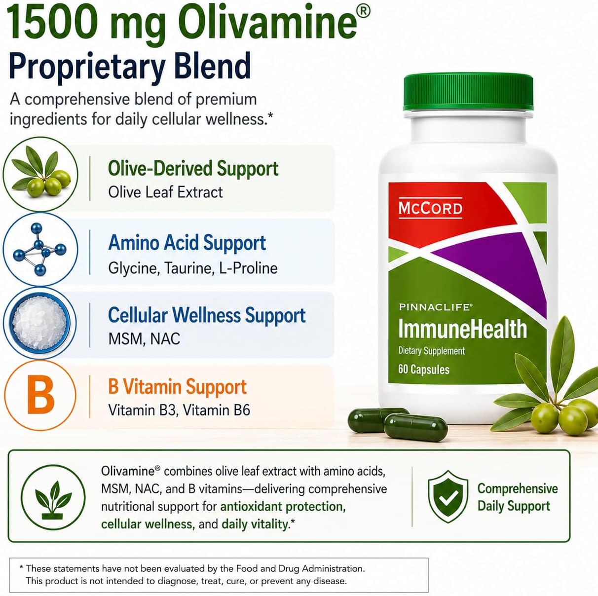 McCord ImmuneHealth Olive Leaf Extract Supplement with 1500 mg Olivamine, Hydroxytyrosol & Oleuropein - görsel 5