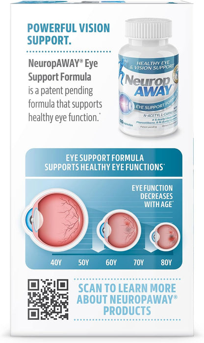 NeuropAWAY Eye Support Food Supplement – 60 Capsules with Lutein, N-Acetyl L-Carnosine, S-Acetyl Glutathione, N-Acetyl Cysteine, Pterostilbene, Lycopene, Zeaxanthin to Support Healthy Vision, Helps with Blurred and Dry Eyes
