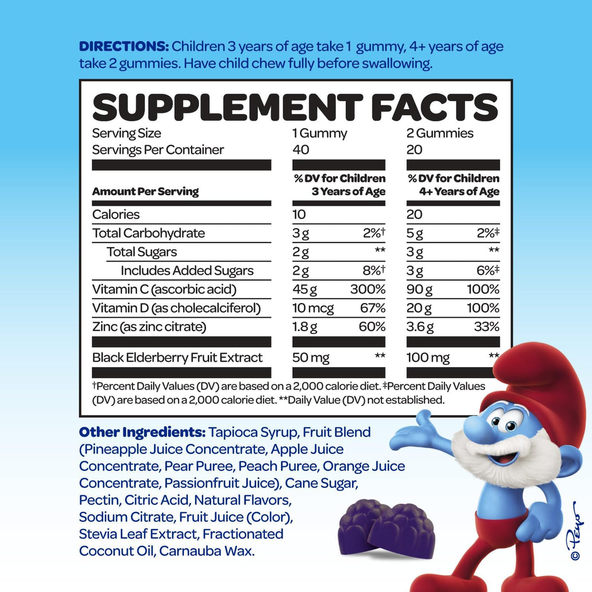 Smurfs Children's Immune Support Gummies | Black Elderberry Vitamin C and Zinc Children's Immunity Gummies | Made with Real Fruit | Doctor Developed | Non-GMO & No Artificial Flavours or Colours | 40 Gummies - görsel 2