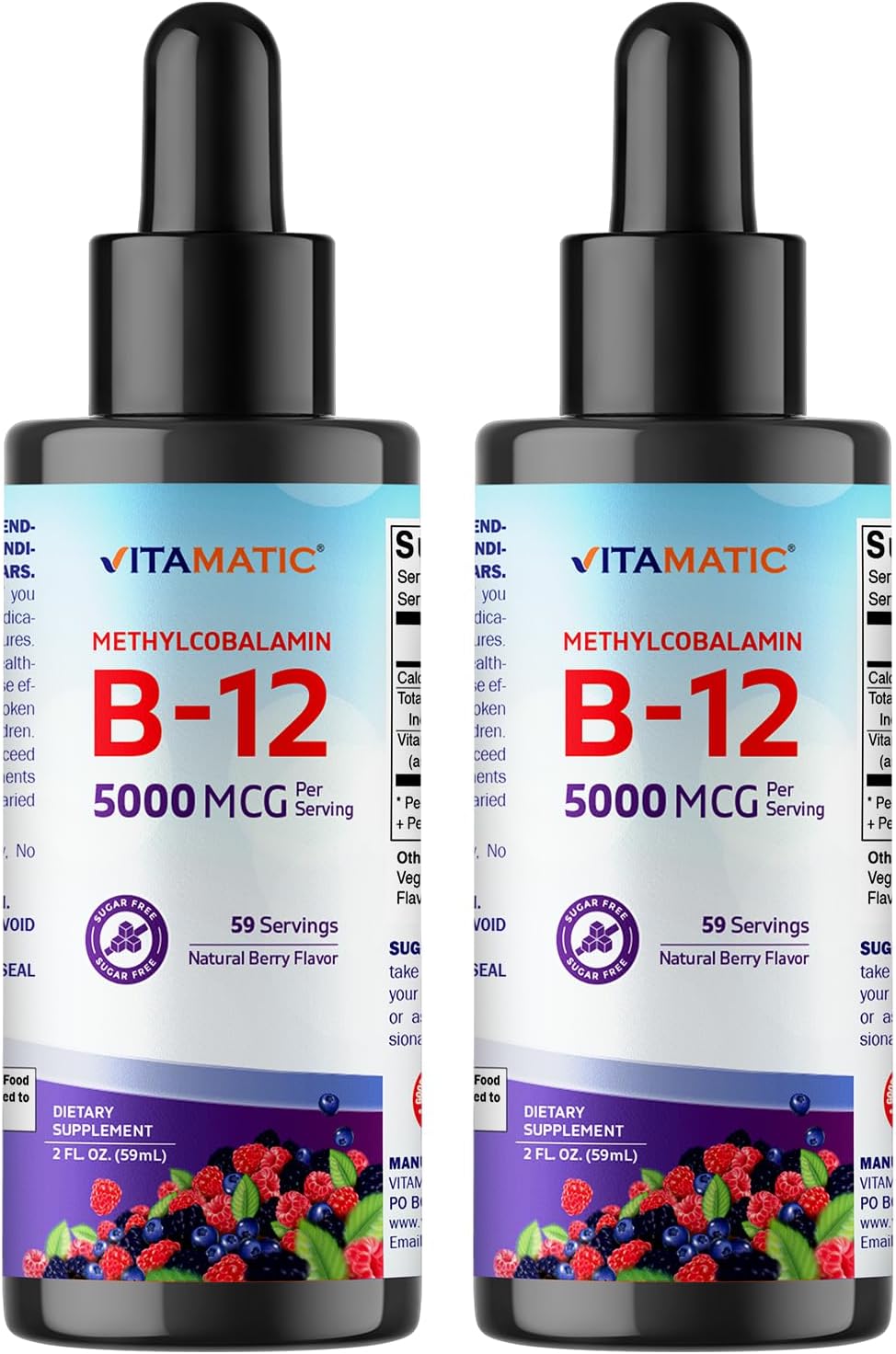 Vitamatic Liquid Vitamin B12 5000 mcg (Methylcobalamin) - Natural Berry Flavour - Sublingual - 2 Pack - görsel 1