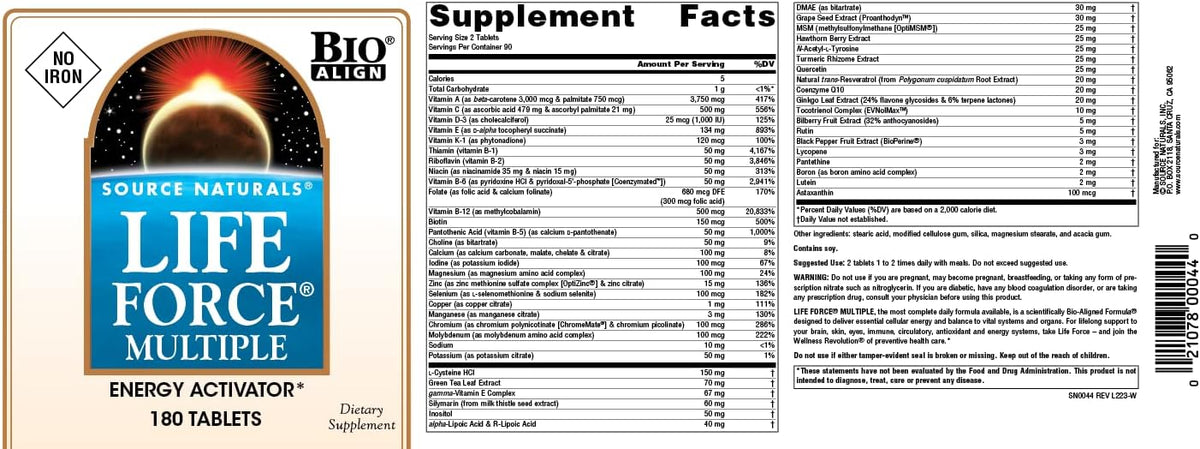 Source Naturals Life Force Multiple, No Iron – 180 Tablets - görsel 4