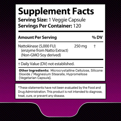 Nattokinase Supplement Capsules 5000 FU, Third-Party Tested Nattokinase – Enzymes from Japanese Natto – Daily Wellness Support – 120 Count (Pack of 2)