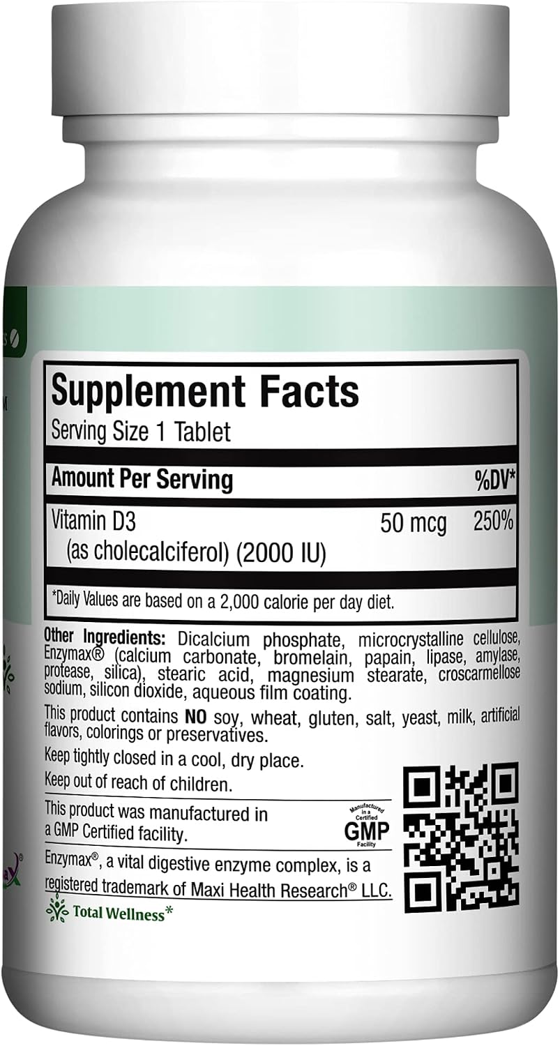 Maxi Health Vitamin D3 2000 IU Tablets – Kosher, Easy to Swallow, 90 Tablets - görsel 8