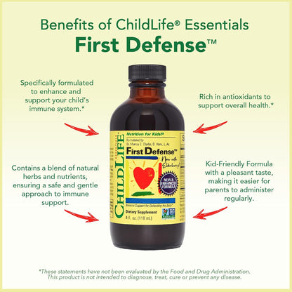 CHILDLIFE ESSENTIALS First Defence - Children's Immune Support Liquid with Elderberry & Zinc, 118 ml