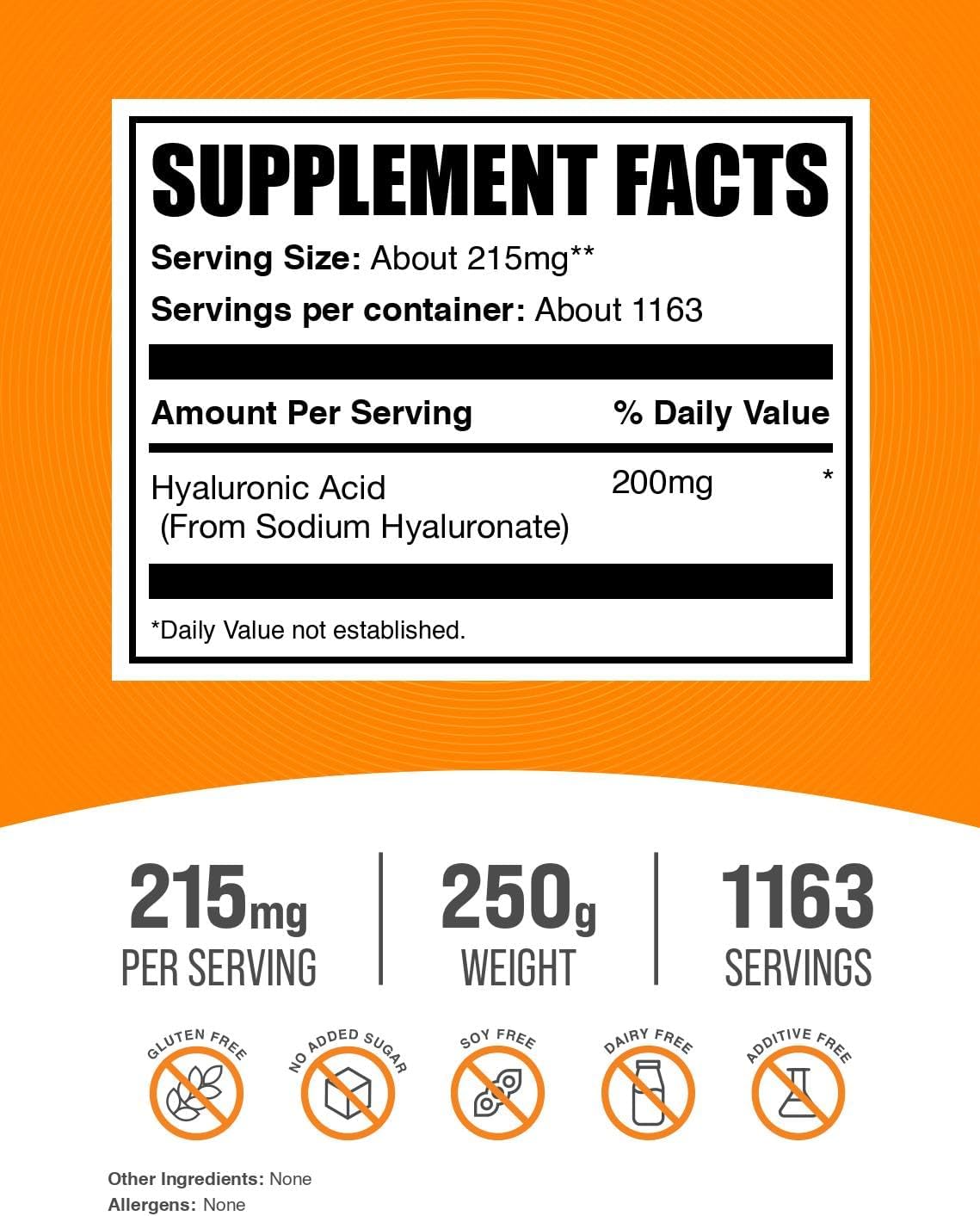 BulkSupplements.com Hyaluronic Acid Powder – Sodium Hyaluronate, 215mg per Serving, 250g (8.8 oz) - görsel 2