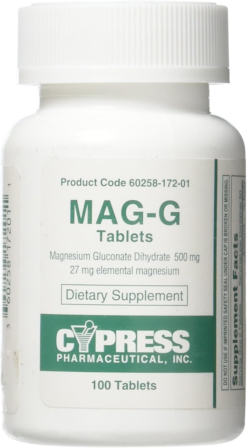 Mag-G Tablets Magnesium Gluconate Dietary Supplement 100 Tablets Per Bottle - görsel 1