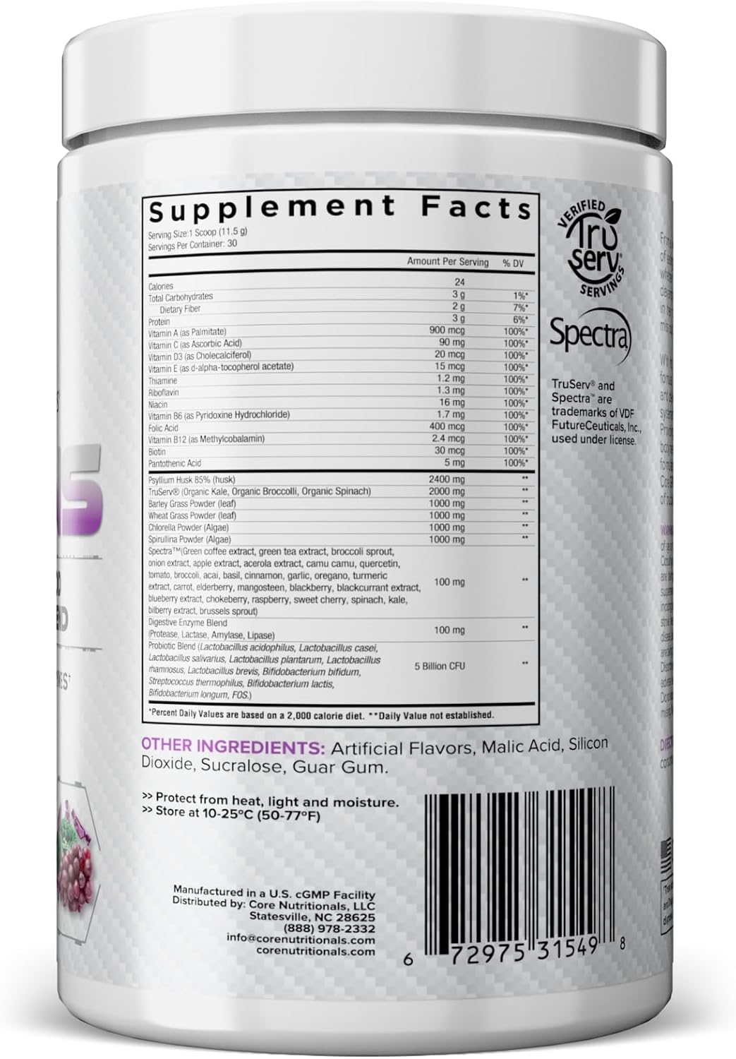 Core Nutritionals Greens | Premium Superfood Reds & Greens Blend | 5 Billion CFU Probiotics, Digestive Enzymes, & Antioxidants | 30 Servings (Grape Candy) - görsel 9