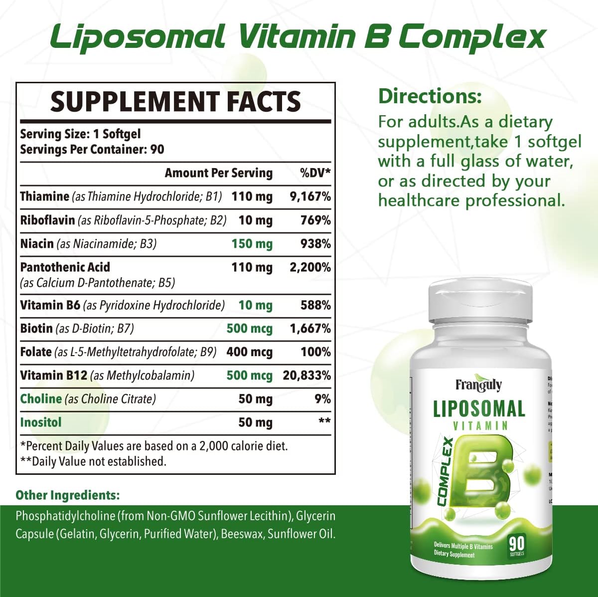 Liposomal B Complex with Methylated B12, L-Methylfolate, Choline & Inositol - görsel 9