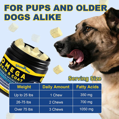 SHINEPAWS Omega-3 Fish Oil for Dogs – Chicken Flavoured Chews with EPA, DHA, Zinc & Biotin (120 Count)
