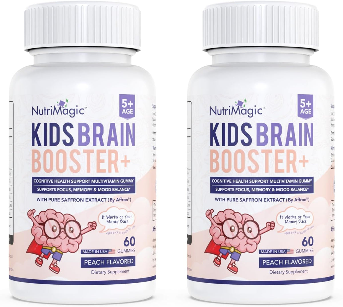 NutriMagic Children's Brain Booster+ 30mg Saffron-Based Multivitamin Gummies for Brain Health Support, Saffron Extract Gummies, Vitamin D3, B6, B12, Zinc, 120 Non-GMO Gummies (Pack of 2) - görsel 1
