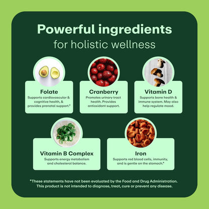WellWithAll Women's Multivitamin - Daily Supplement with Essential Vitamins, Minerals and Iron - 60 Tablets
