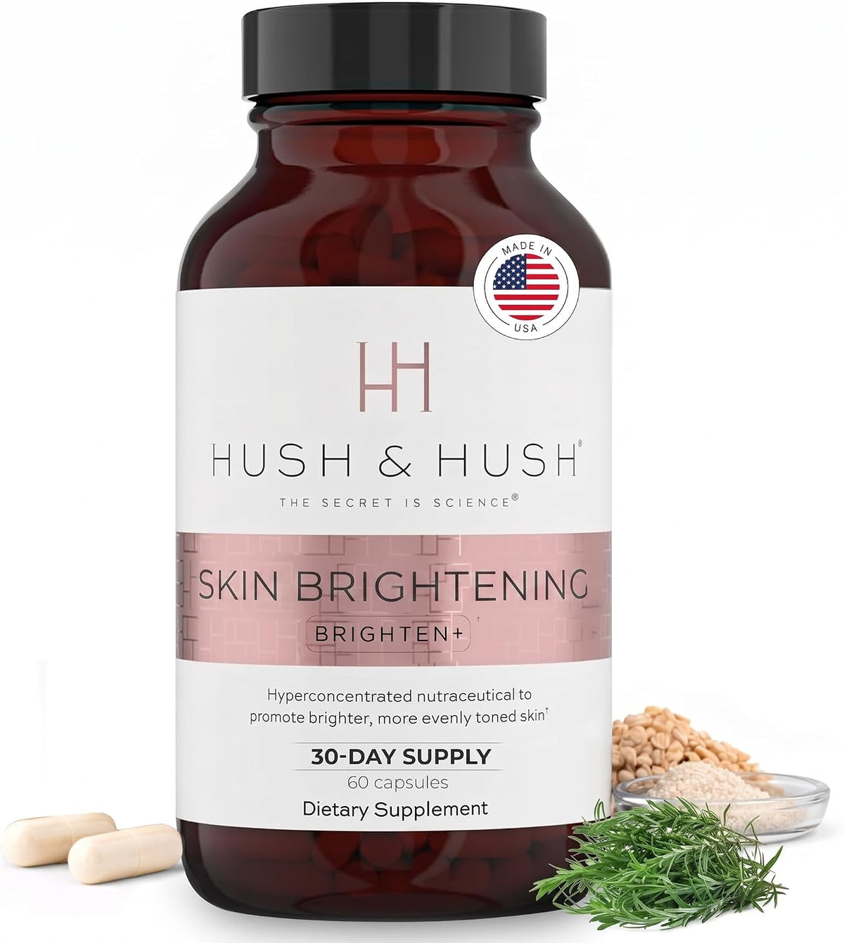 Hush & Hush Brighten+ Vitamin C Supplement for Even Skin Tone, 60 Capsules - görsel 1