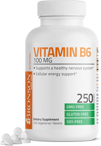 Bronson Vitamin B6 100mg Food Supplement, 250 Tablets
