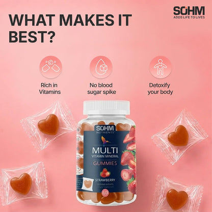 SOHM Multivitamin Gummies for Men and Women, 60 Gummies – Daily Vitamin Gummies with Vitamins A, C, D3, E & Folic Acid, Supports Immune Health, Energy Metabolism & Overall Wellness