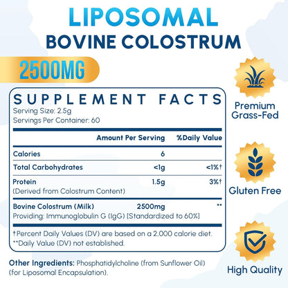 Zdoroviye Liposomal Bovine Colostrum Powder 2500 mg, Improved Absorption Compared to Standard Colostrum (60 Servings)