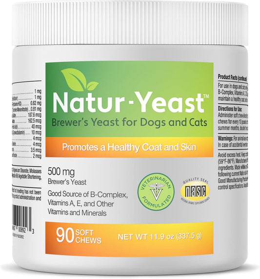 Green Pets Organics Natur-Yeast Brewer's Yeast for Dogs and Cats – Supports Immune System & Digestion, Promotes Healthy Skin & a Glossy Coat, 90 Soft Chews