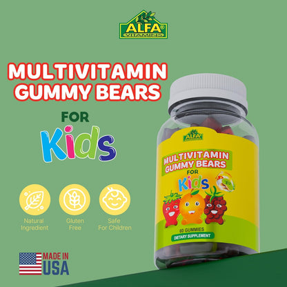ALFA VITAMINS Kids Multivitamin Gummy Bears – 13 Essential Nutrients, 60 Gummy Bears